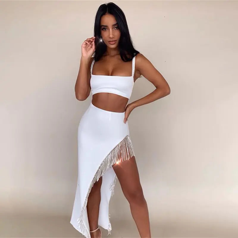 Women's Tassel Irregular Skirt Two-Piece Set