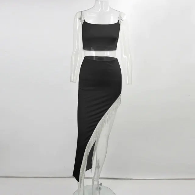 Women's Tassel Irregular Skirt Two-Piece Set
